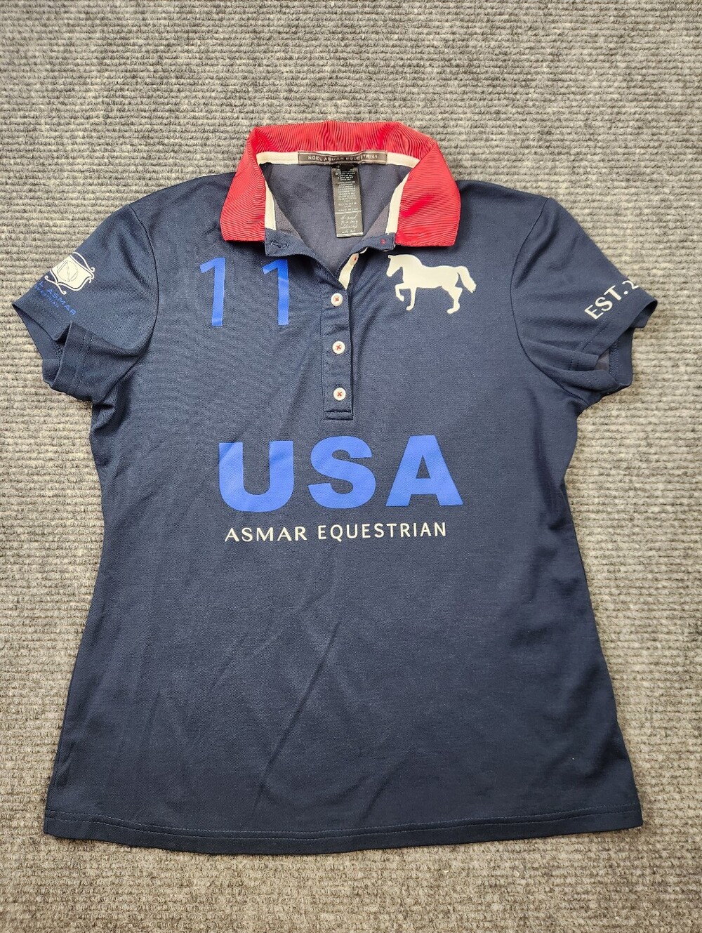 Noel Asmar Navy Red Collar Short Sleeve Equestrian Riding Polo Shirt Women S USA